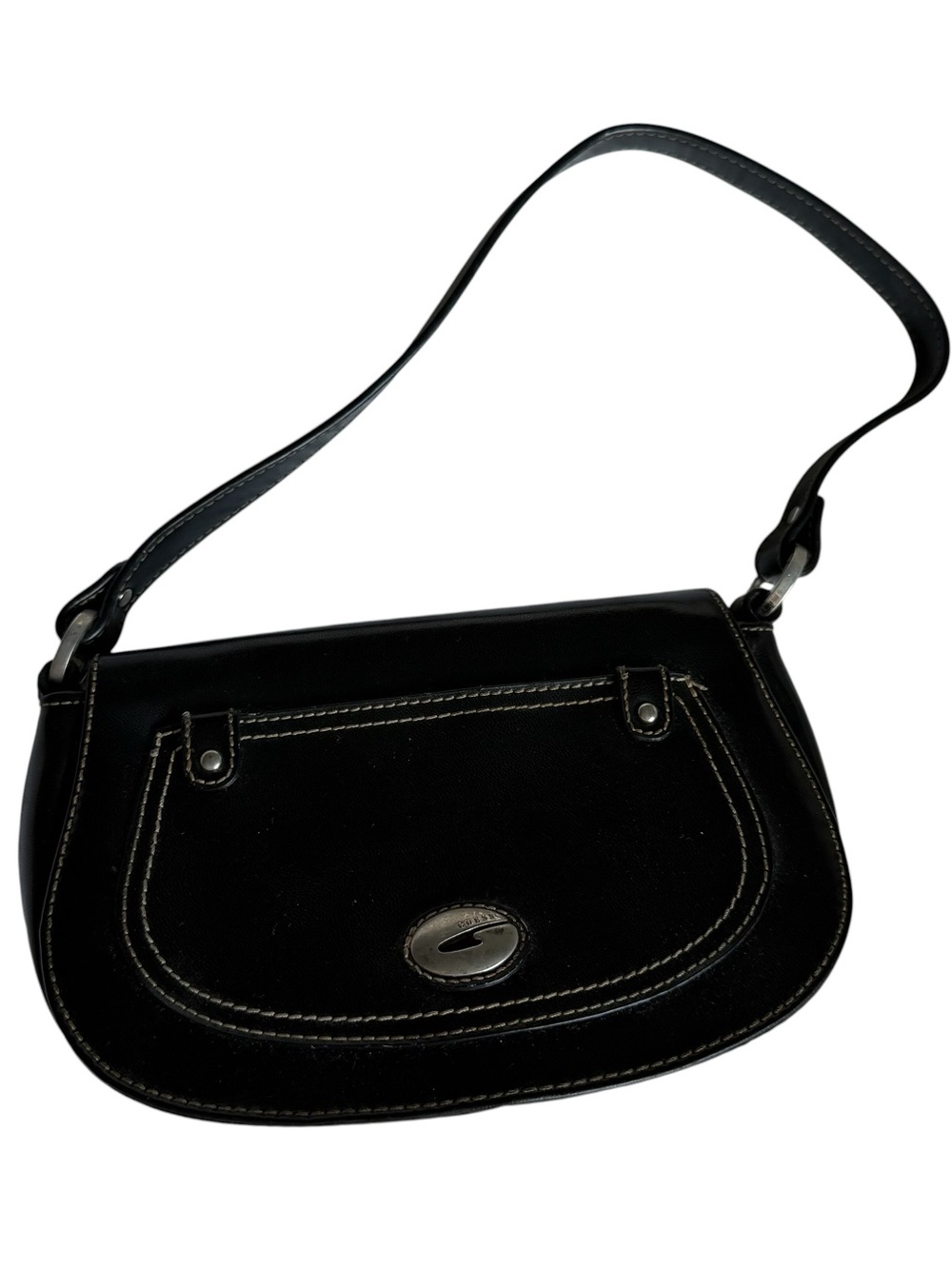 Y2K 2000s Guess Black Leather Mini Shoulder Bag